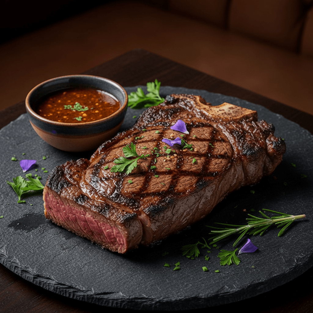 Grilled steak with Chile Belmontez sauce