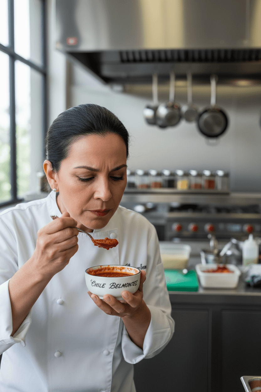 Chile Belmontez culinary expert tasting sauce